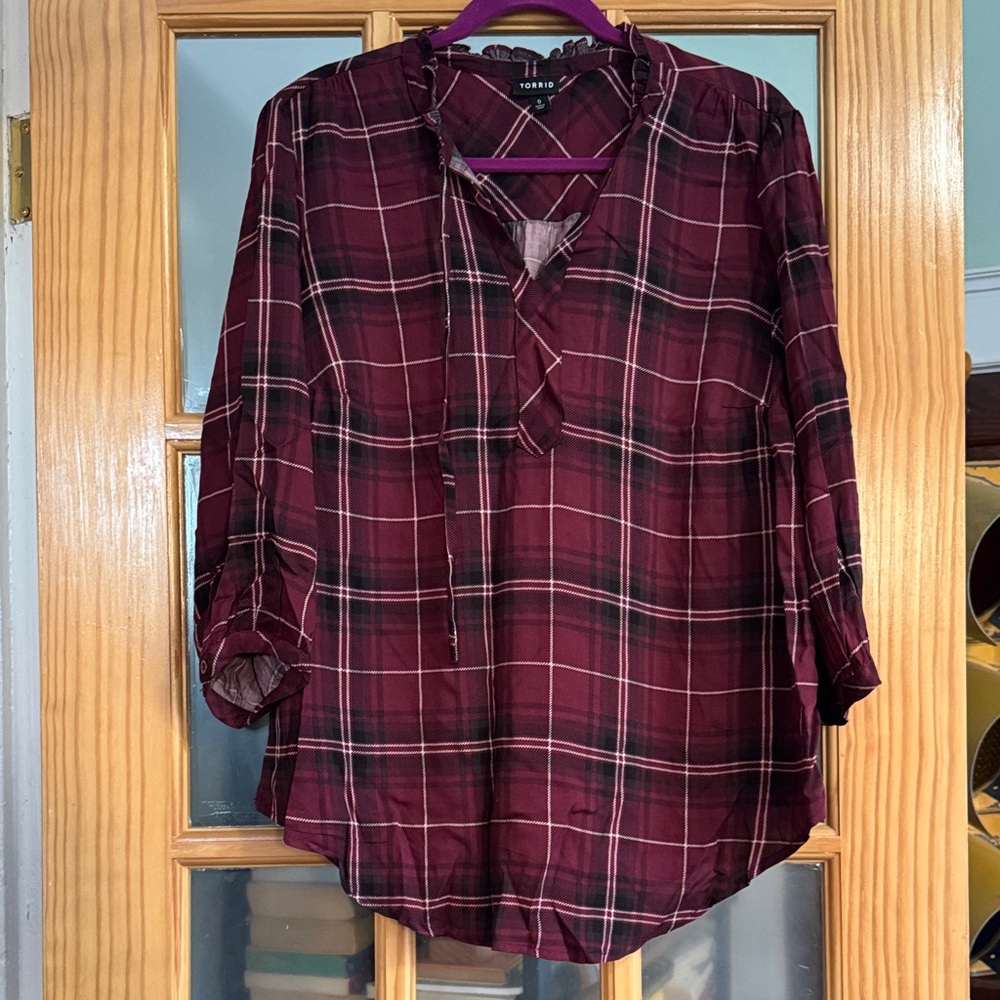 Torrid Dark Red Plaid Blouse